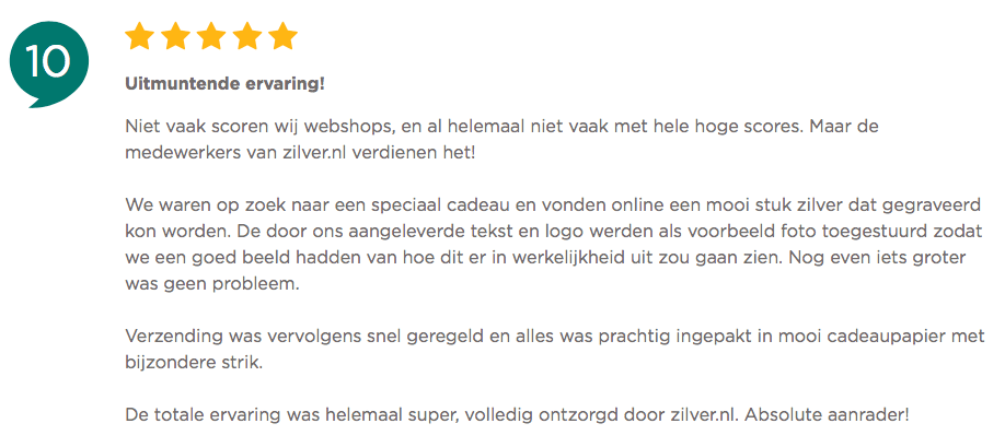 Positieve beoordeling van Zilver.nl Juwelier